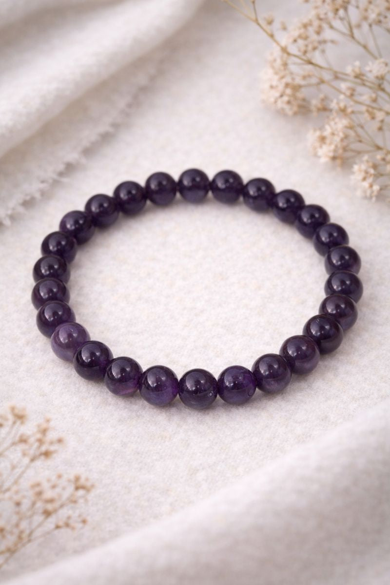 Amethyst Bracelet — 8 mm Beaded