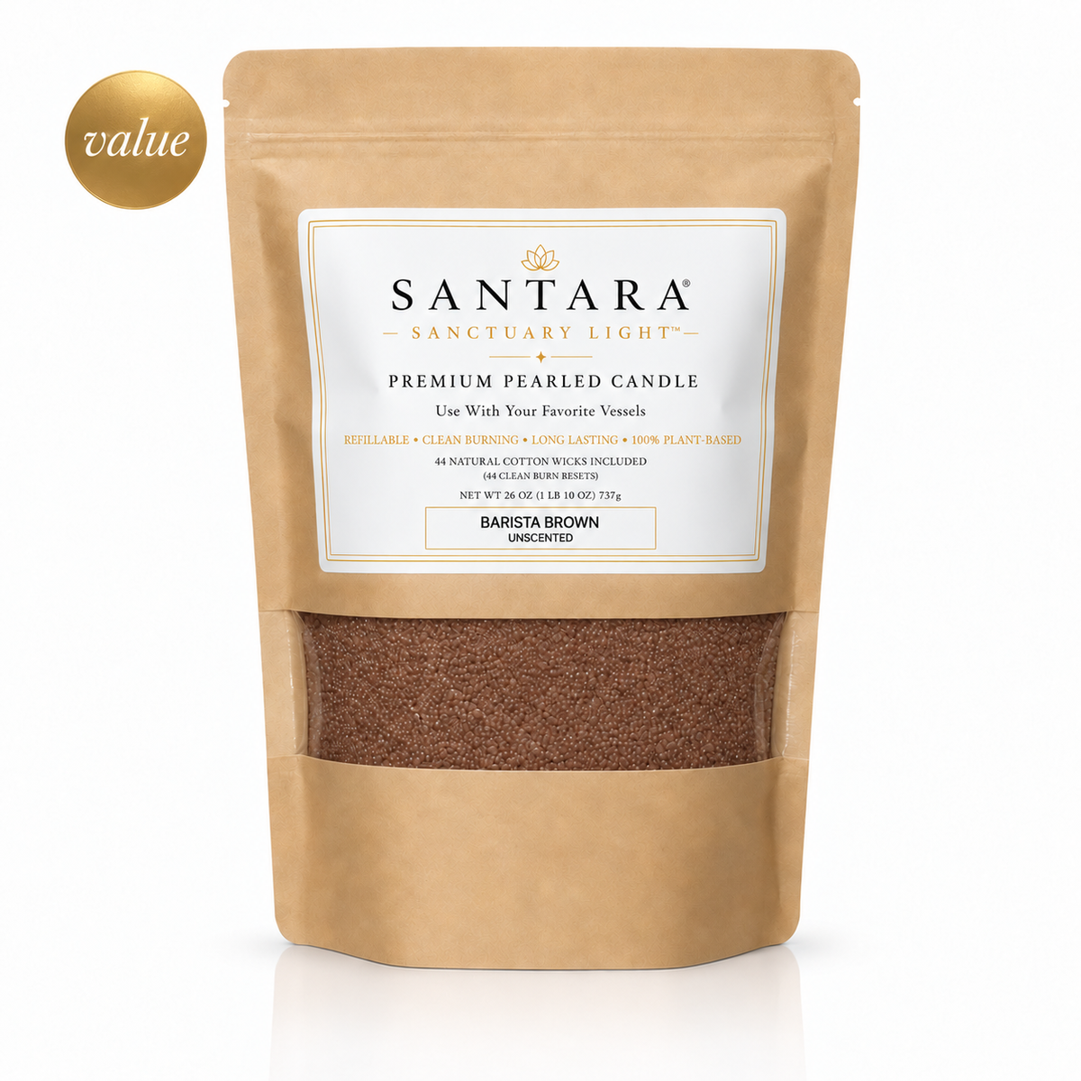 SANTARA® Sanctuary Light™ Premium Pearled Candle — Barista Brown, Unscented 26oz