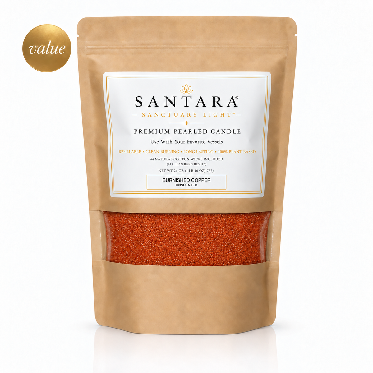 SANTARA® Sanctuary Light™ Premium Pearled Candle — Burnished Copper, Unscented 26oz