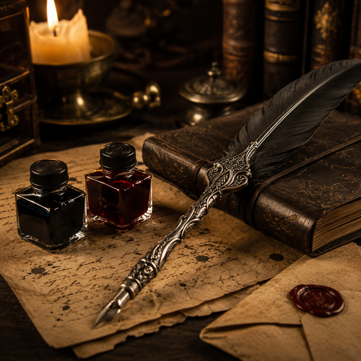 The Alchemist’s Quill Calligraphy Writing Set: Including Steampunk Pen, Black & Amaranth Ink