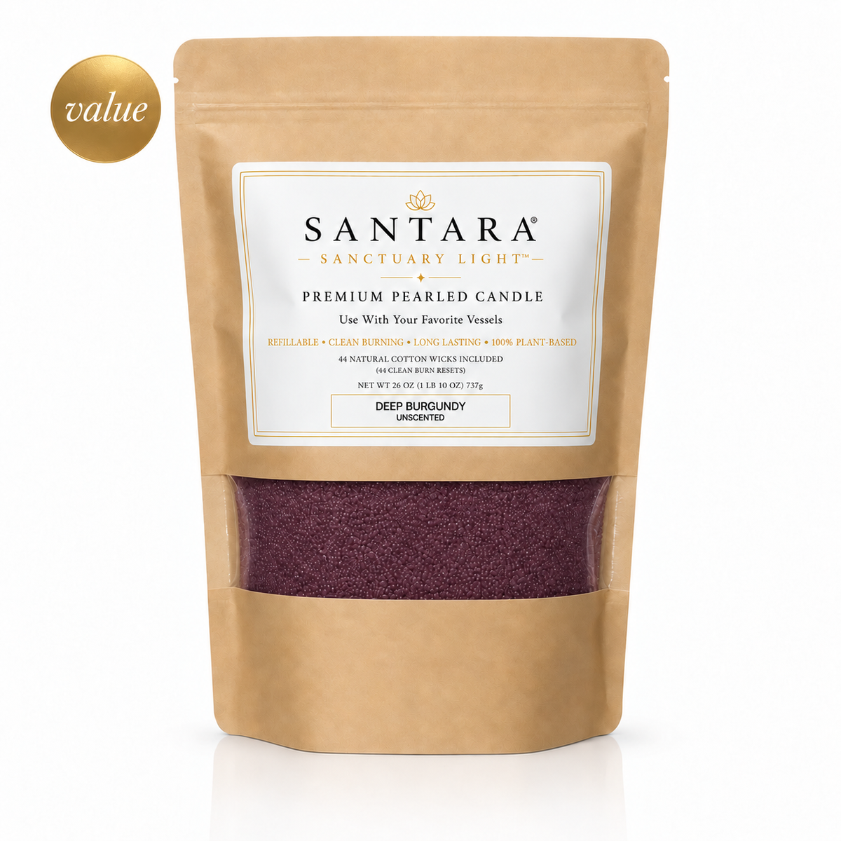 SANTARA® Sanctuary Light™ Premium Pearled Candle — Deep Burgundy, Unscented 26oz