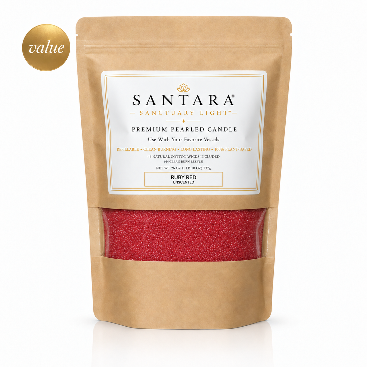 SANTARA® Sanctuary Light™ Premium Pearled Candle — Ruby Red, Unscented 26oz