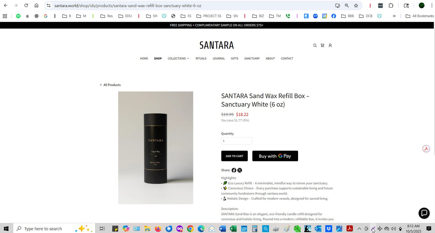 SANTARA Sand Wax Refill Box – Sanctuary White (6 oz)