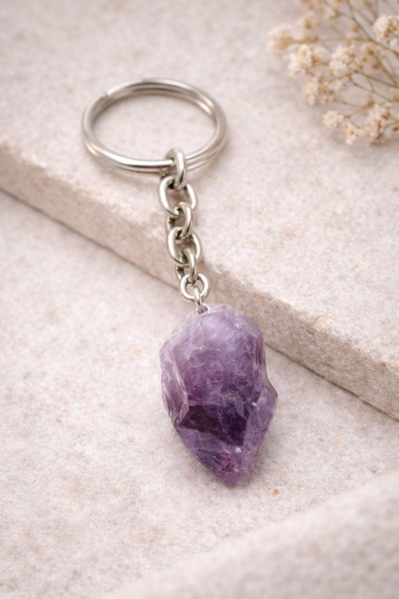 Amethyst Point Keychain — Natural Crystal Key Ring
