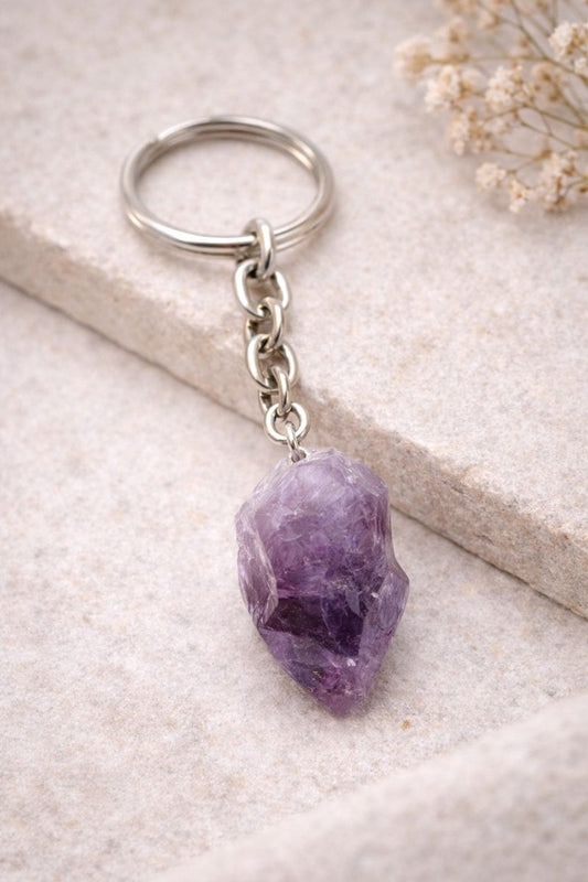 Amethyst Point Keychain — Natural Crystal Key Ring