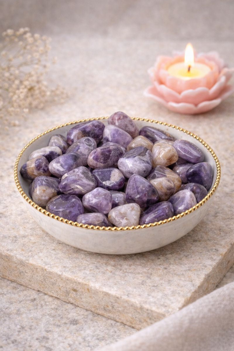 Chevron Amethyst Tumbled Stones — 1 lb | Quartz & Amethyst Blend