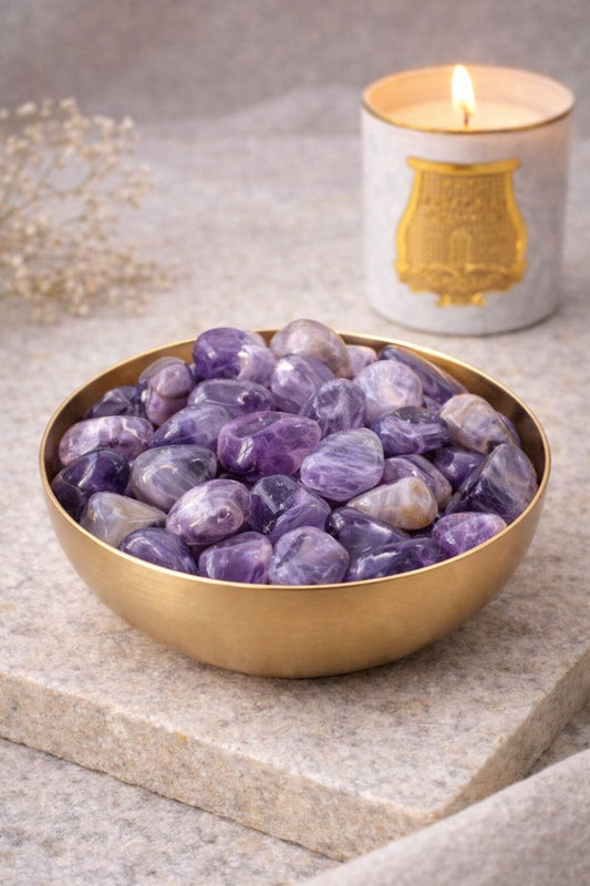 Chevron Amethyst Tumbled Stones — 1 lb | Quartz & Amethyst Blend