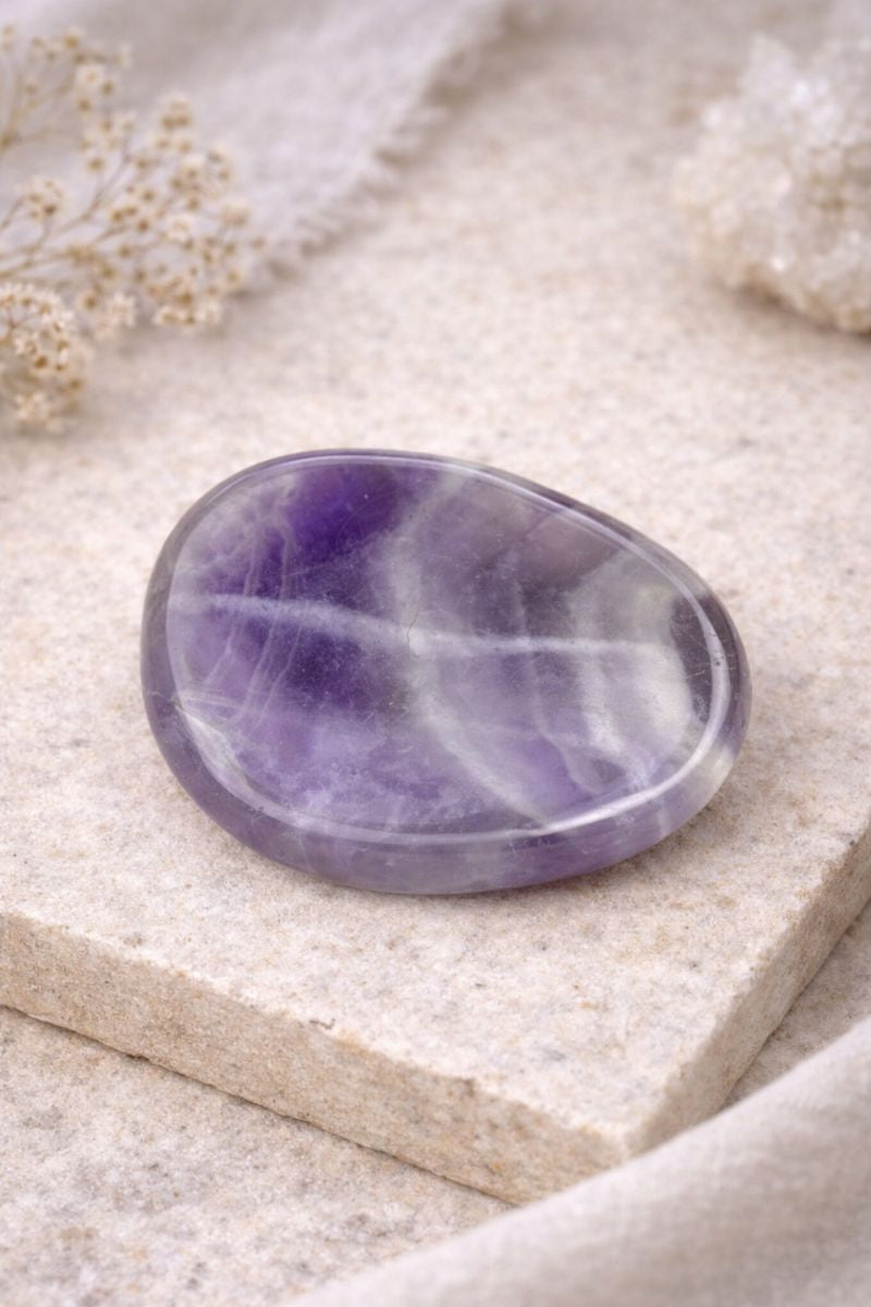 Chevron Amethyst Worry Stone — Hand-Carved Comfort Crystal