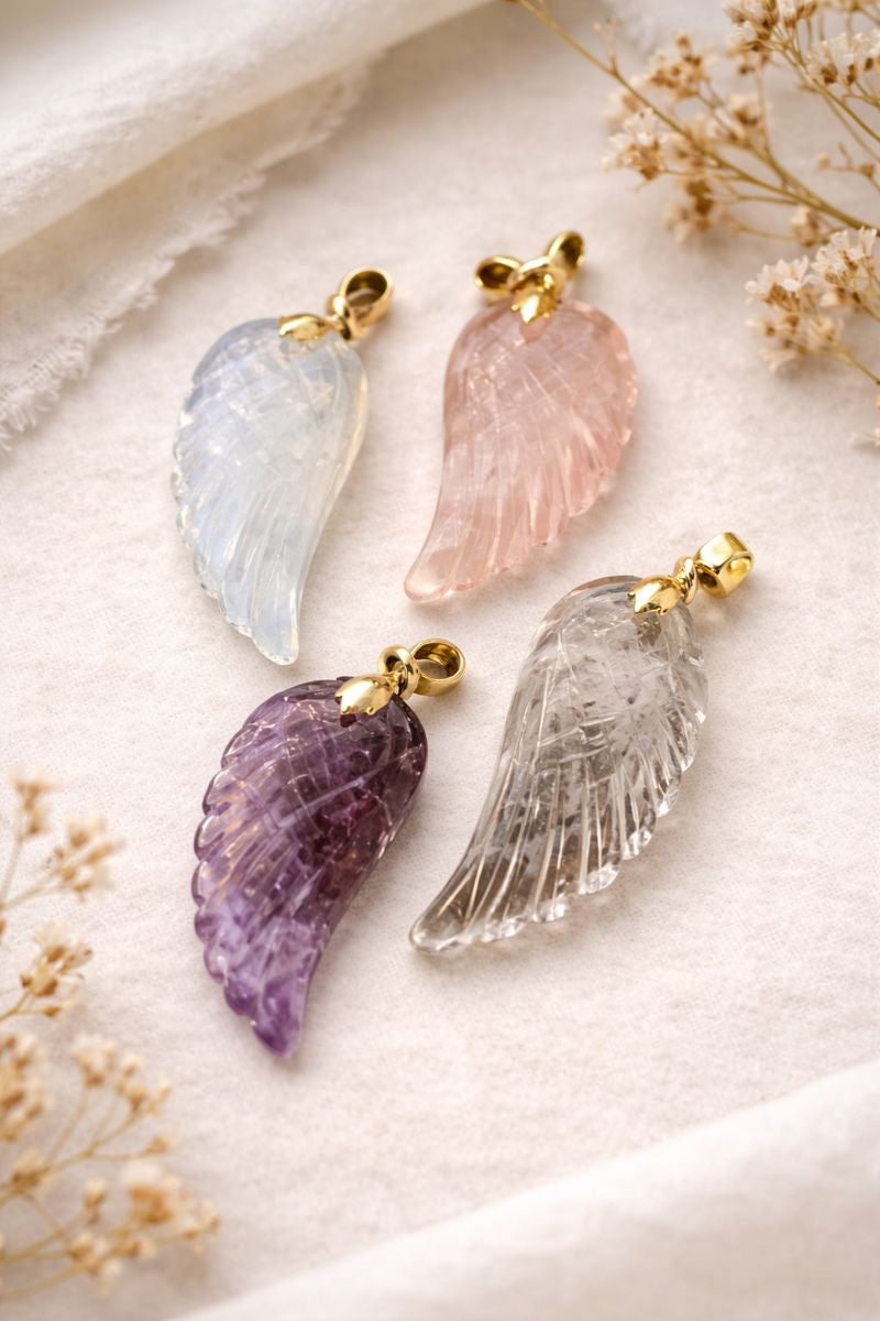 Angel Wing Pendants (Set of 4) - Assorted Gemstone Wings