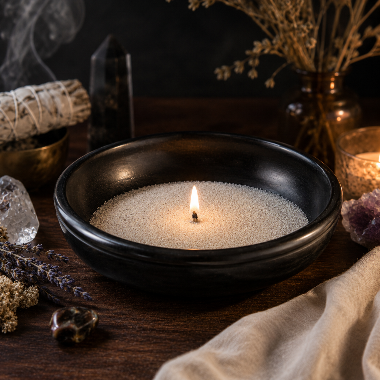 Black Stone Bowl, Home Décor/Sand Wax 6"