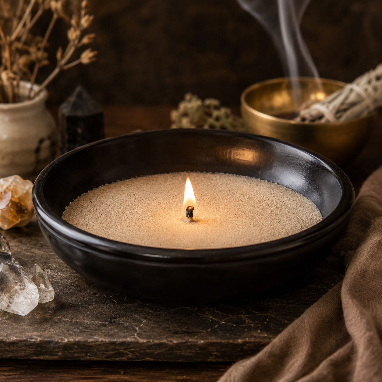 Black Stone Bowl, Home Décor/Sand Wax 6"