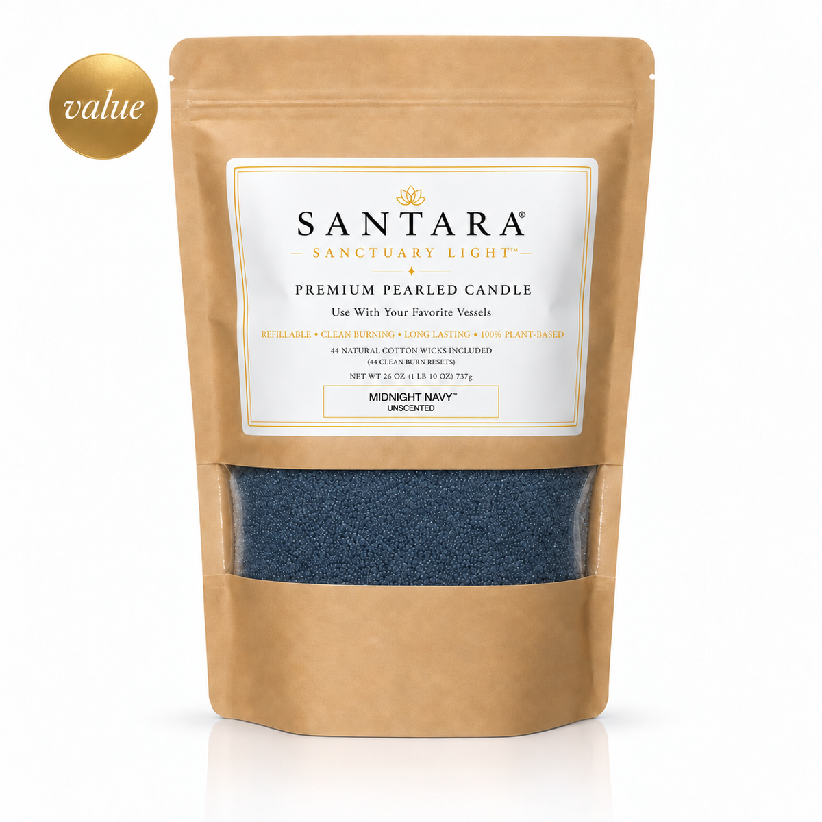 SANTARA® Sanctuary Light™ Premium Pearled Candle — Midnight Navy, Unscented 26oz