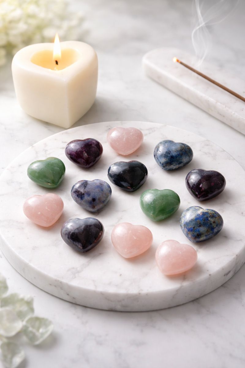 Gemstone Heart Beads (Set of 12) | 15 mm Carved Gemstone Hearts