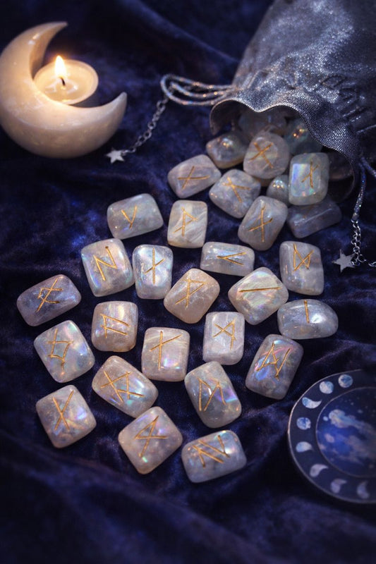 Moonstone Rune Set  — Elder Futhark Divination Stones