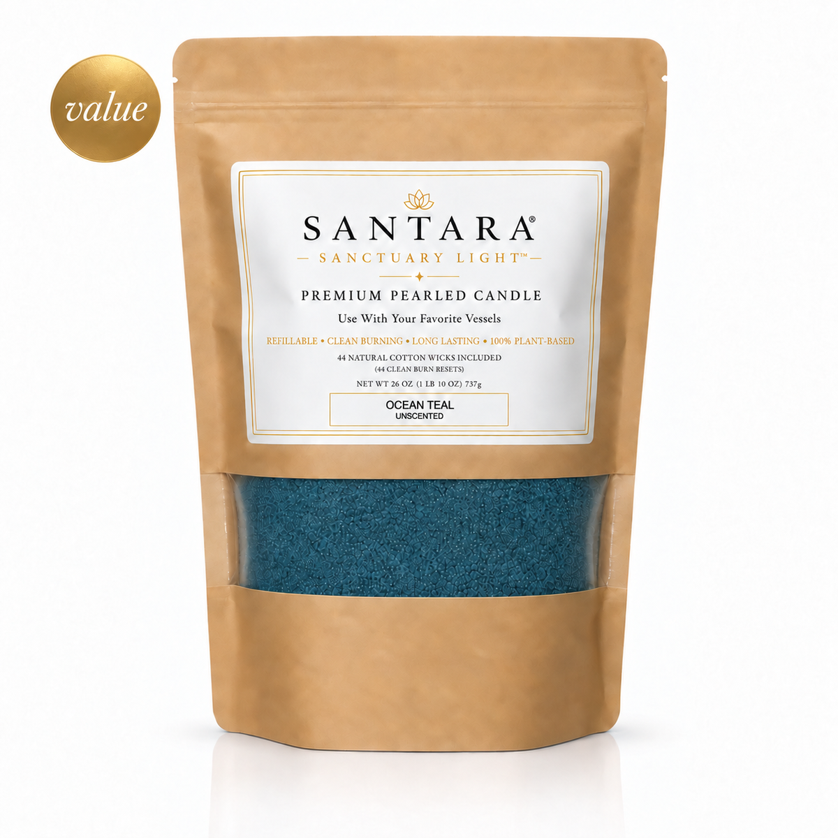 SANTARA® Sanctuary Light™ Premium Pearled Candle — Ocean Teal, Unscented 26oz