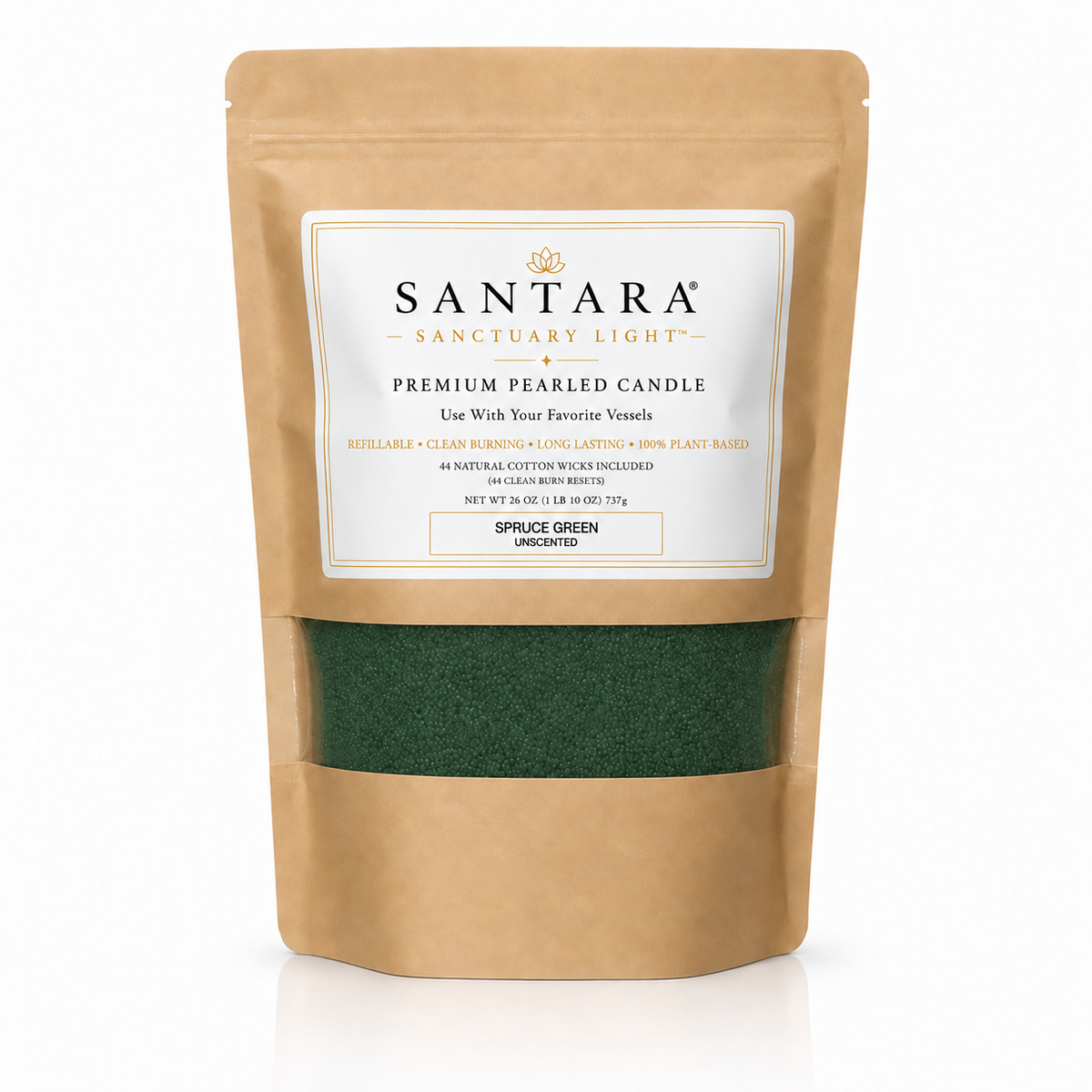 SANTARA® Sanctuary Light™ Premium Pearled Candle — Spruce Green, Unscented 26oz