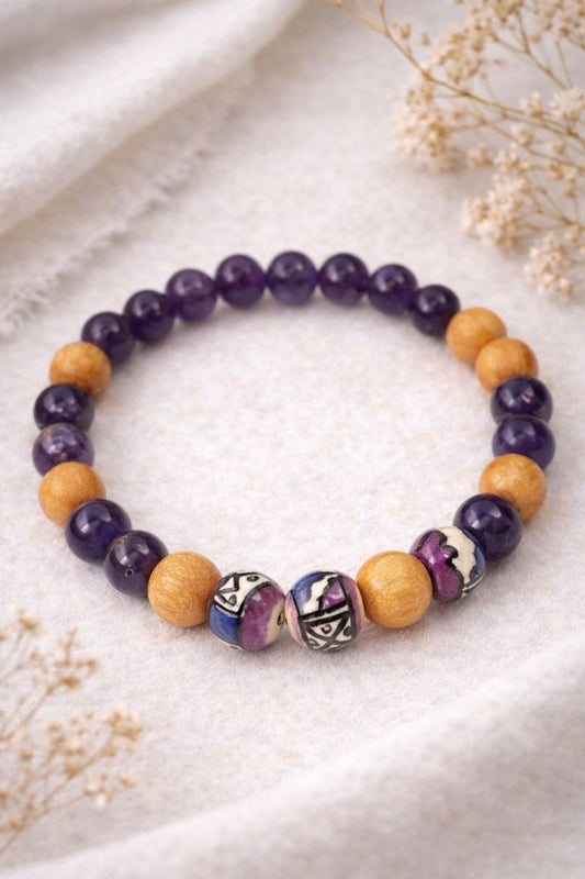 Palo Santo & Amethyst Bracelet — 8 mm Beaded