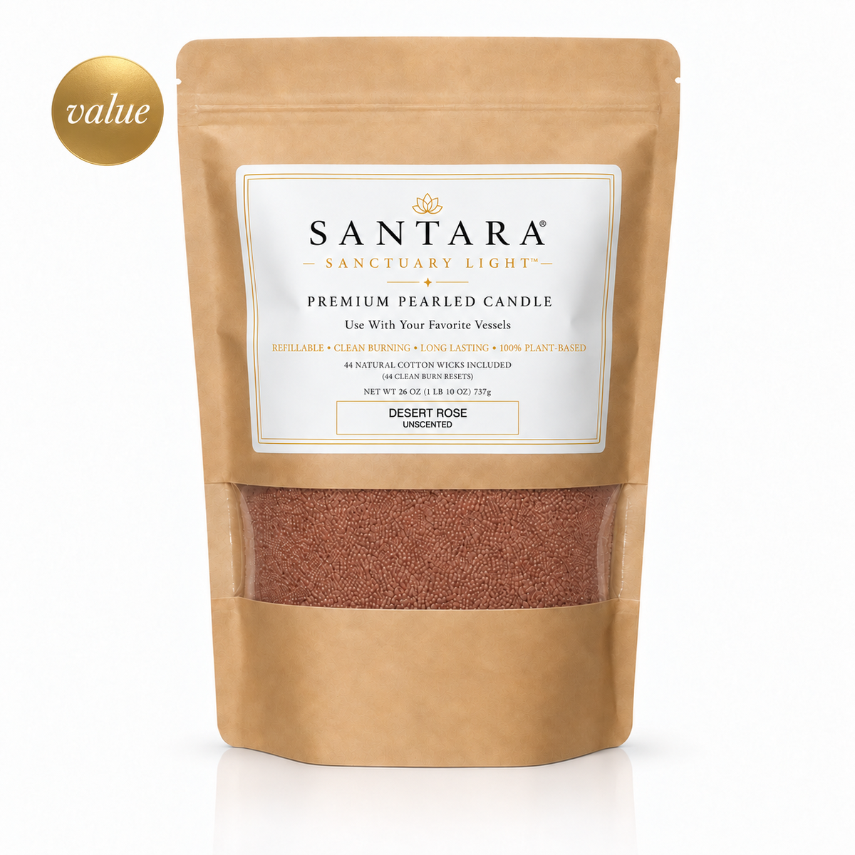 SANTARA® Sanctuary Light™ Premium Pearled Candle — Desert Rose, Unscented 26oz
