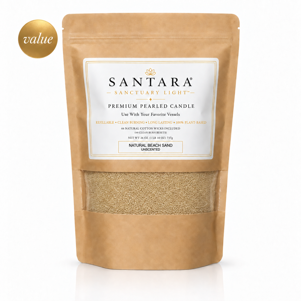 SANTARA® Sanctuary Light™ Premium Pearled Candle- Natural Beach Sand, Unscented 26oz