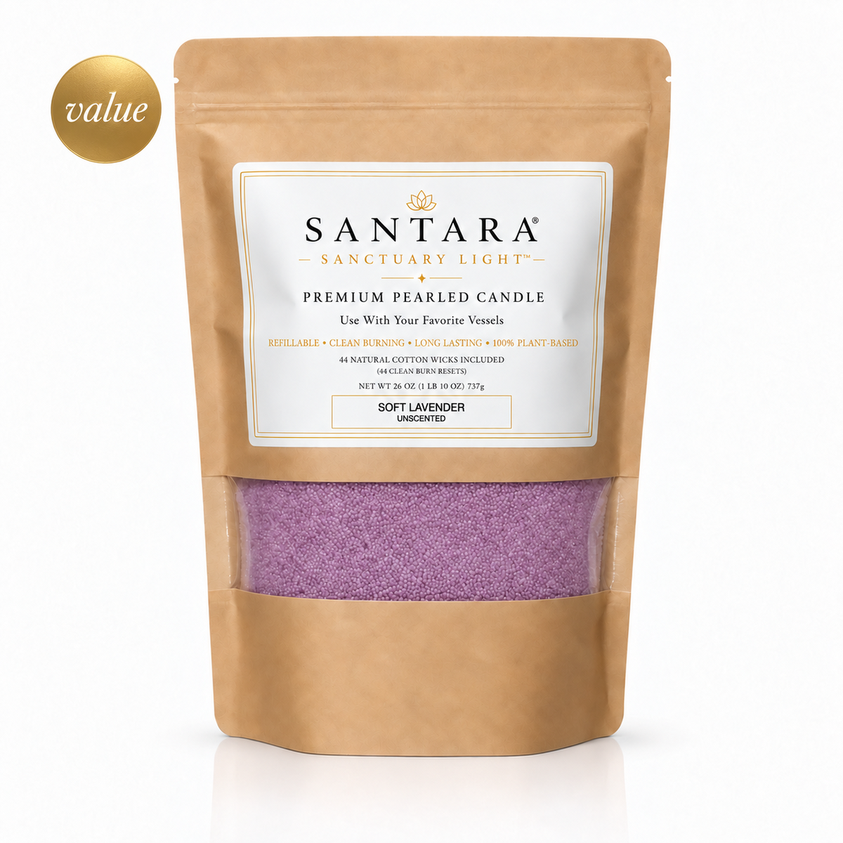 SANTARA® Sanctuary Light™ Premium Pearled Candle — Soft Lavender, Unscented 26oz