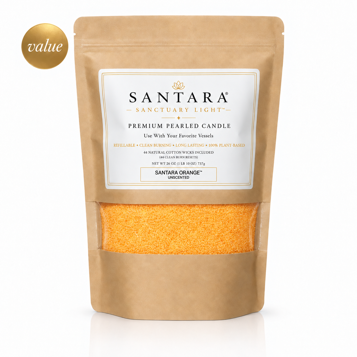 SANTARA® Sanctuary Light™ Premium Pearled Candle — Santara Orange, Unscented 26oz