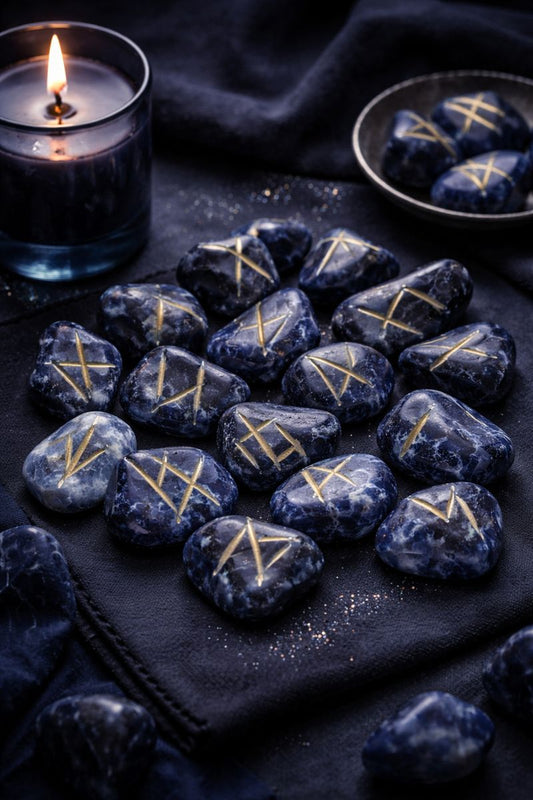 Sodalite Rune Set — Elder Futhark Divination Stones