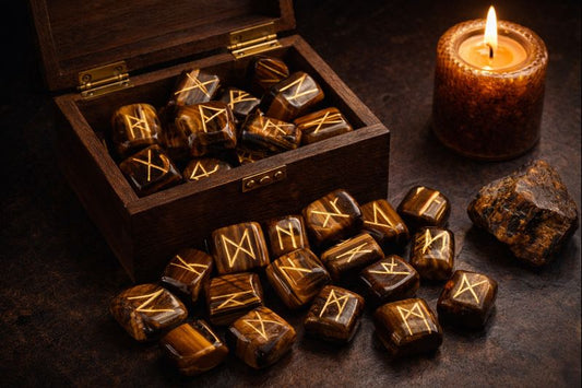Tiger Eye Rune Set — Elder Futhark Divination Stones