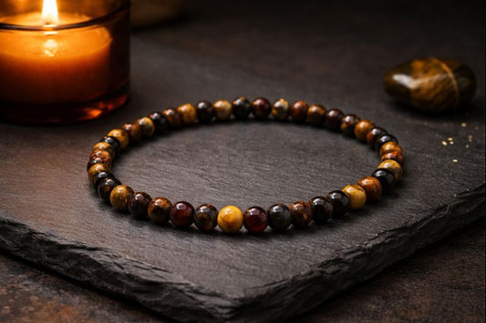 Tri-Color Tiger Eye Bracelet — 4 mm Beaded